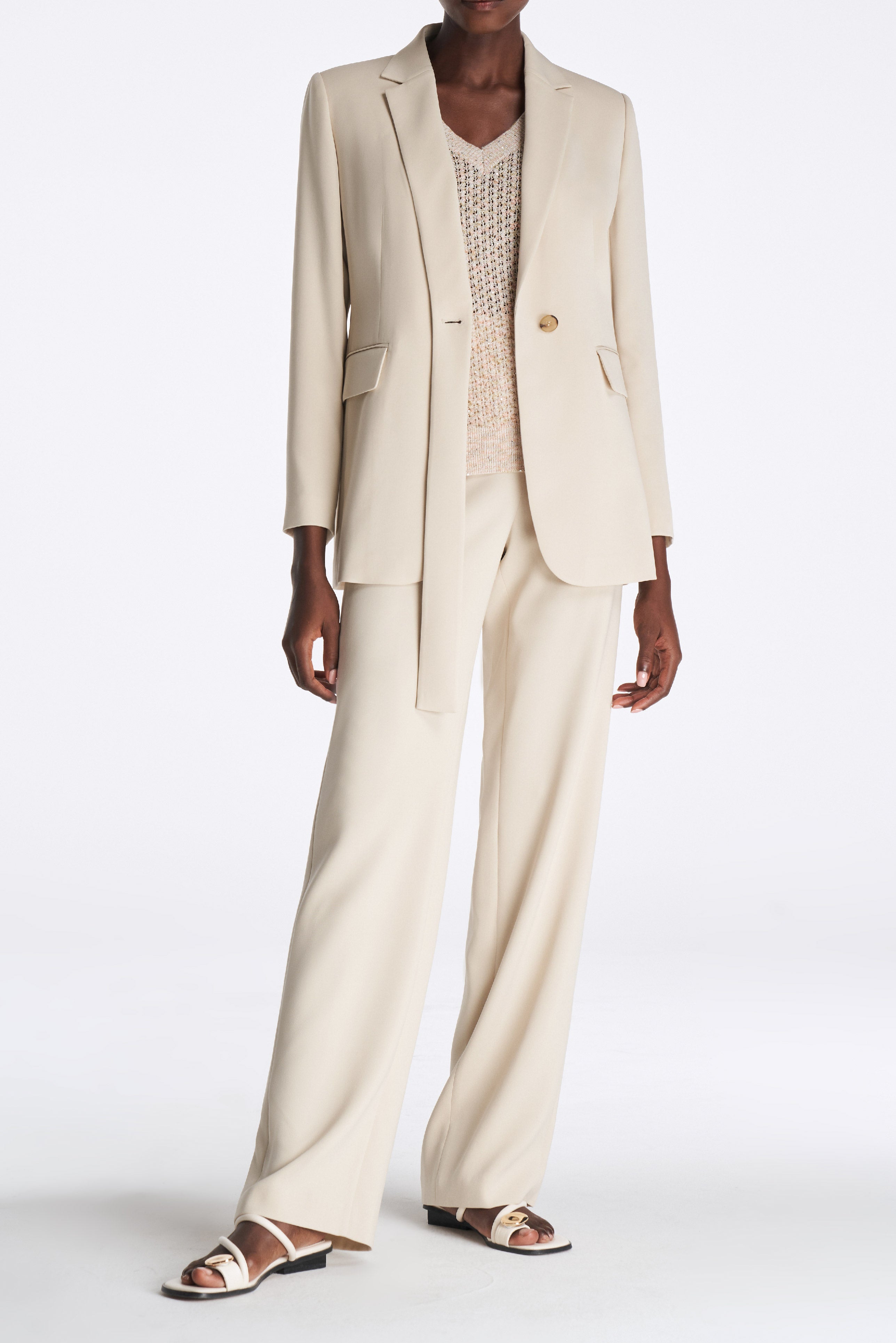 Laurèl White Silk Straight-Leg Pants