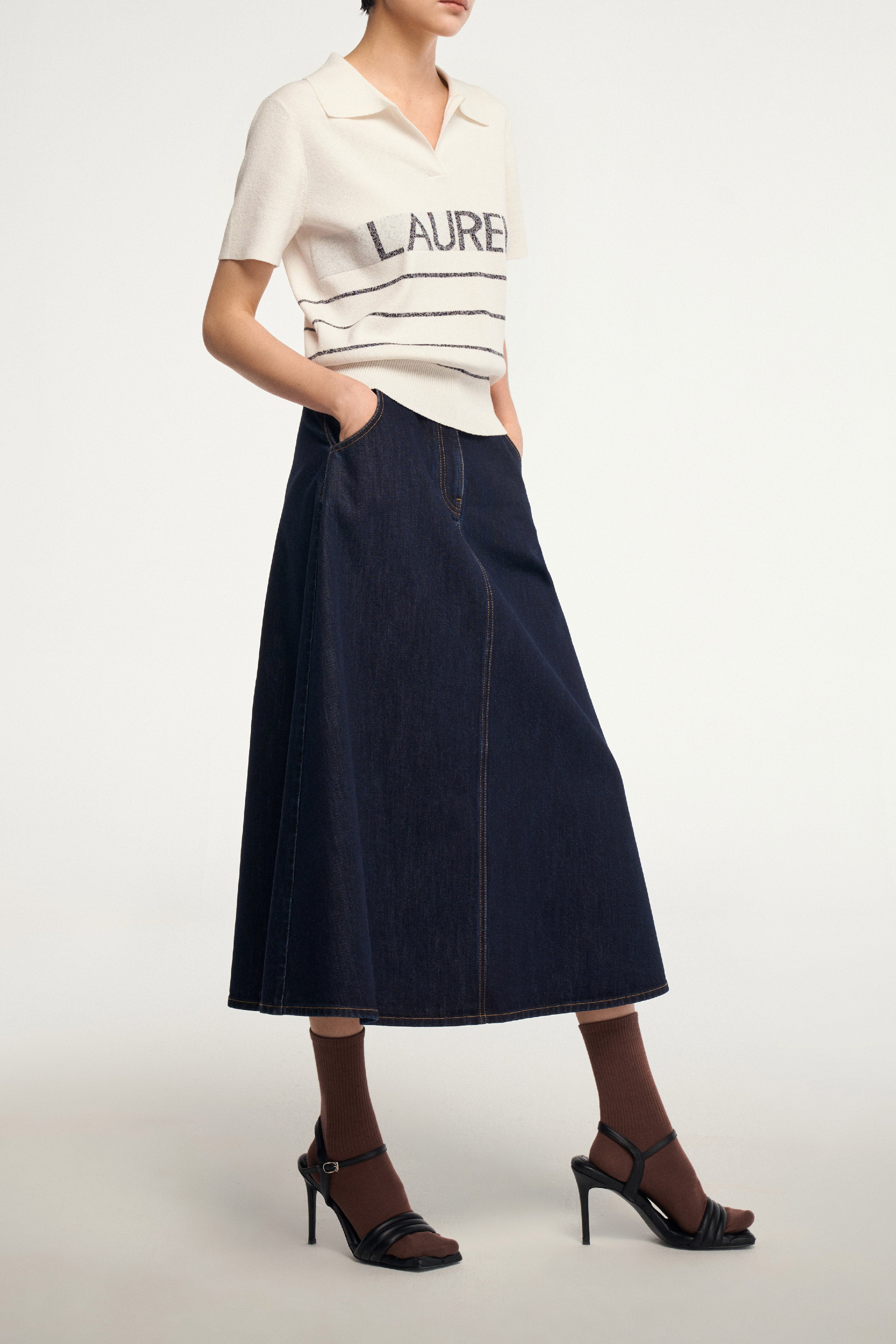 Laurèl Eco-Friendly Triacetate Denim A-line Midi Skirt