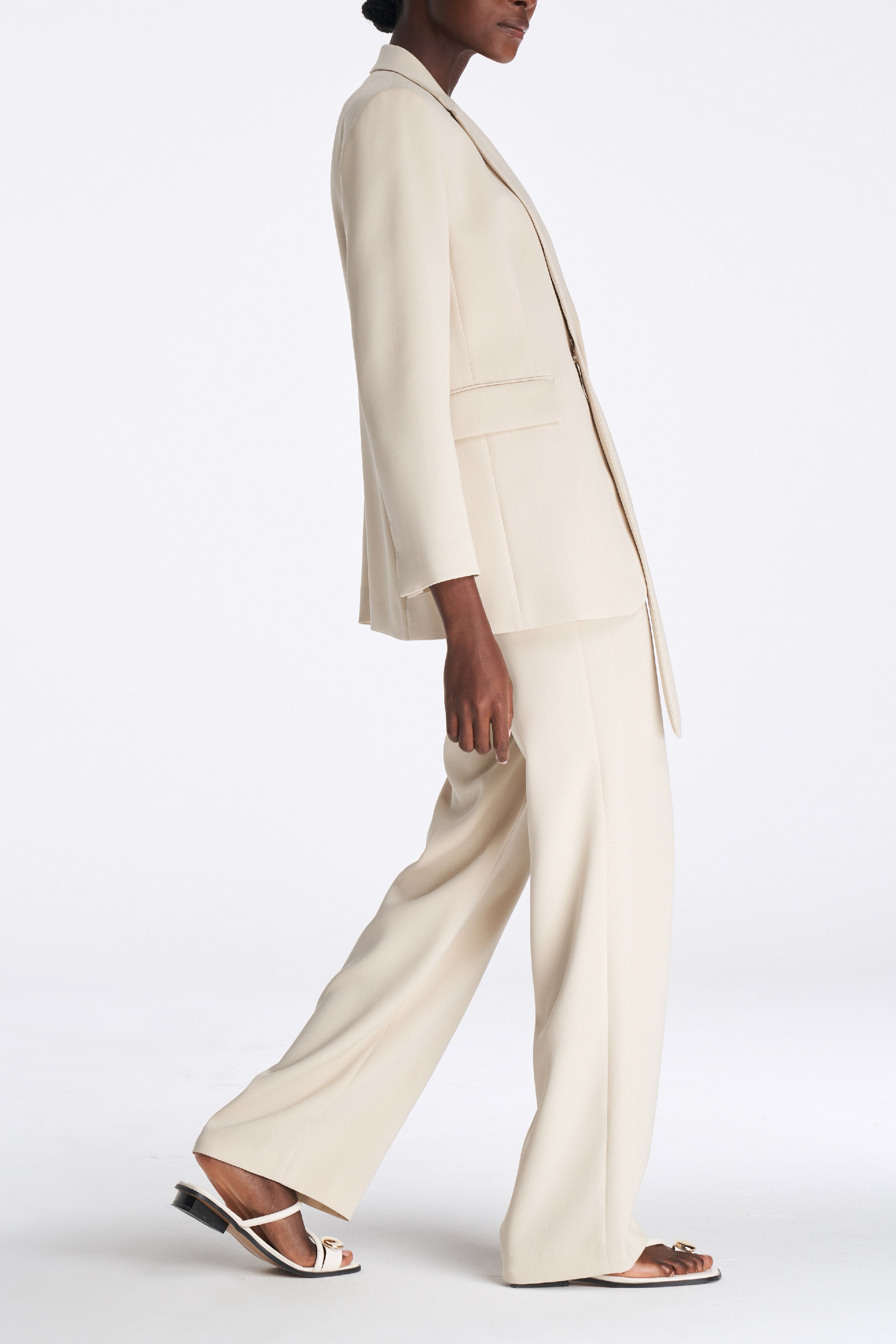 Laurèl White Silk Straight-Leg Pants