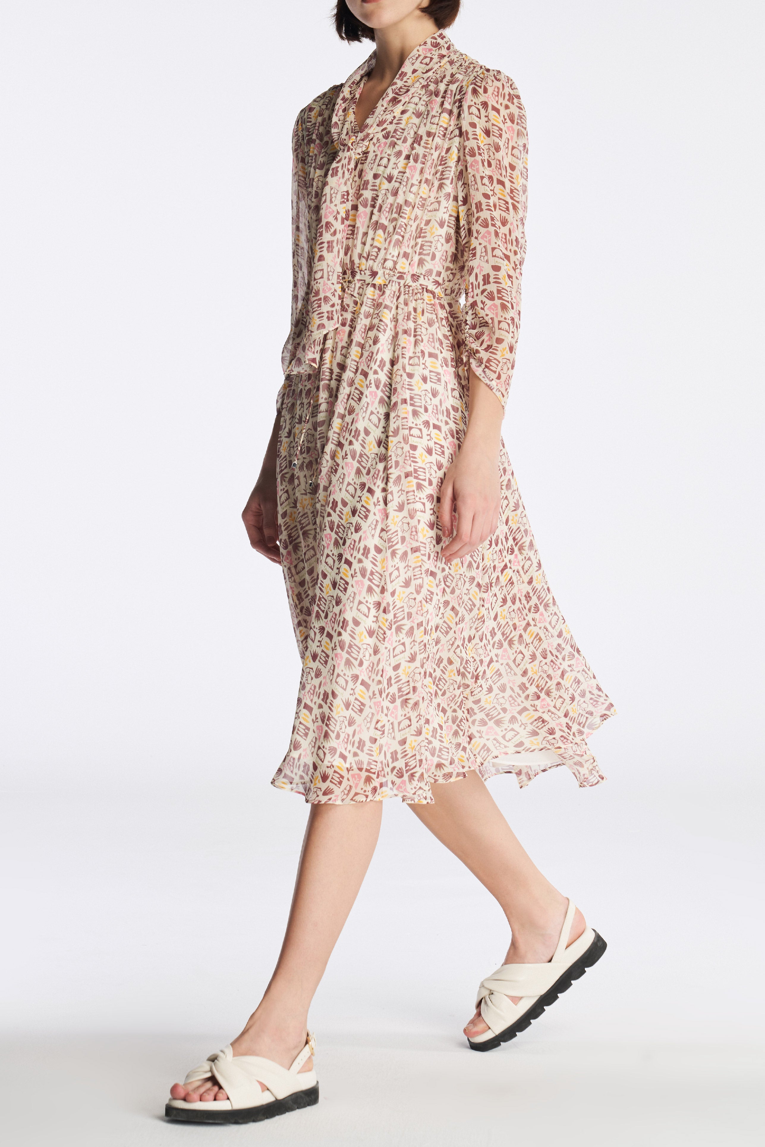 Laurèl Memphis Style Pattern Flutter Tie Neck Dress