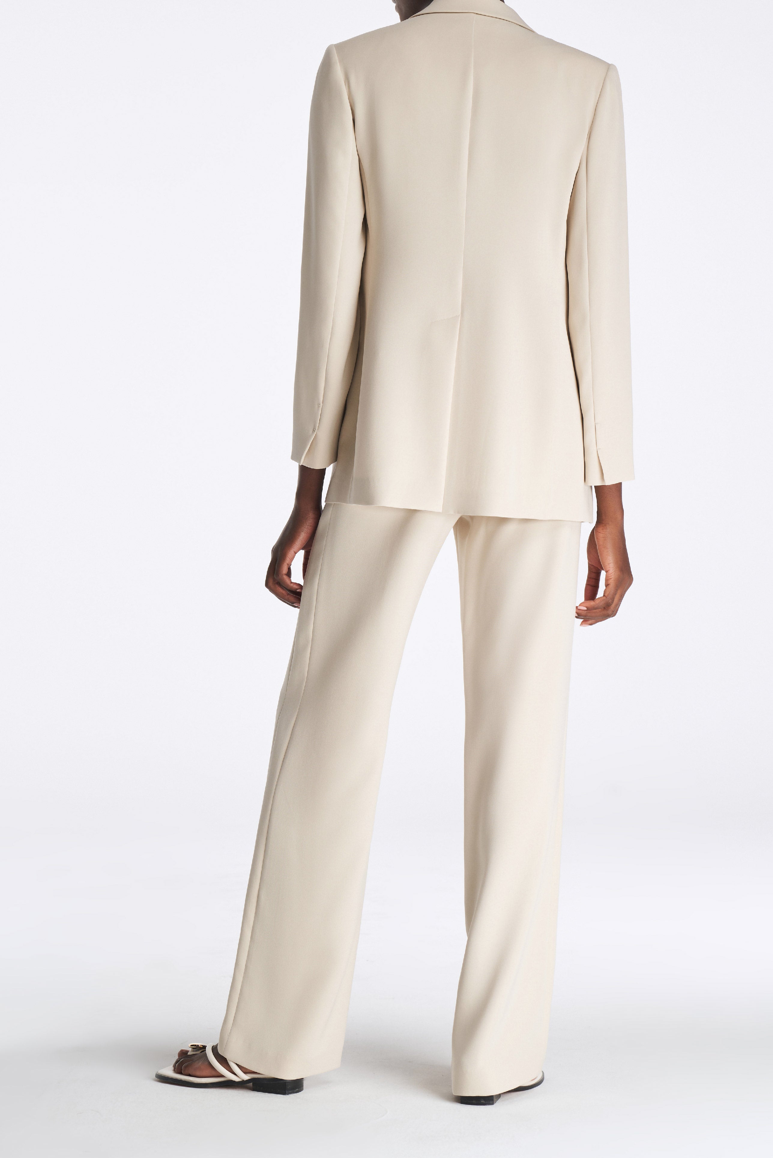 Laurèl White Silk Straight-Leg Pants