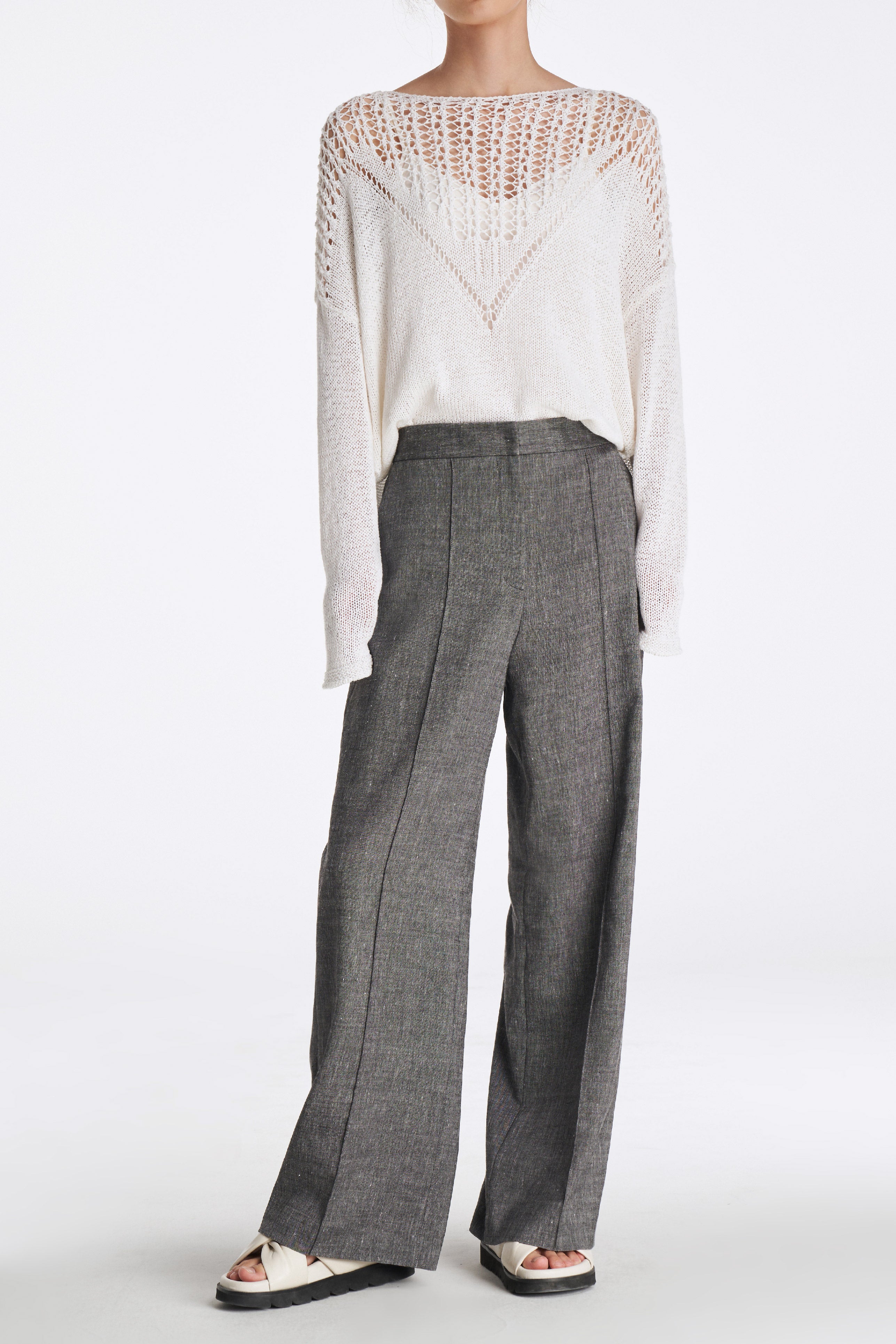 Laurèl Linen-Wool Wide-Leg Pants