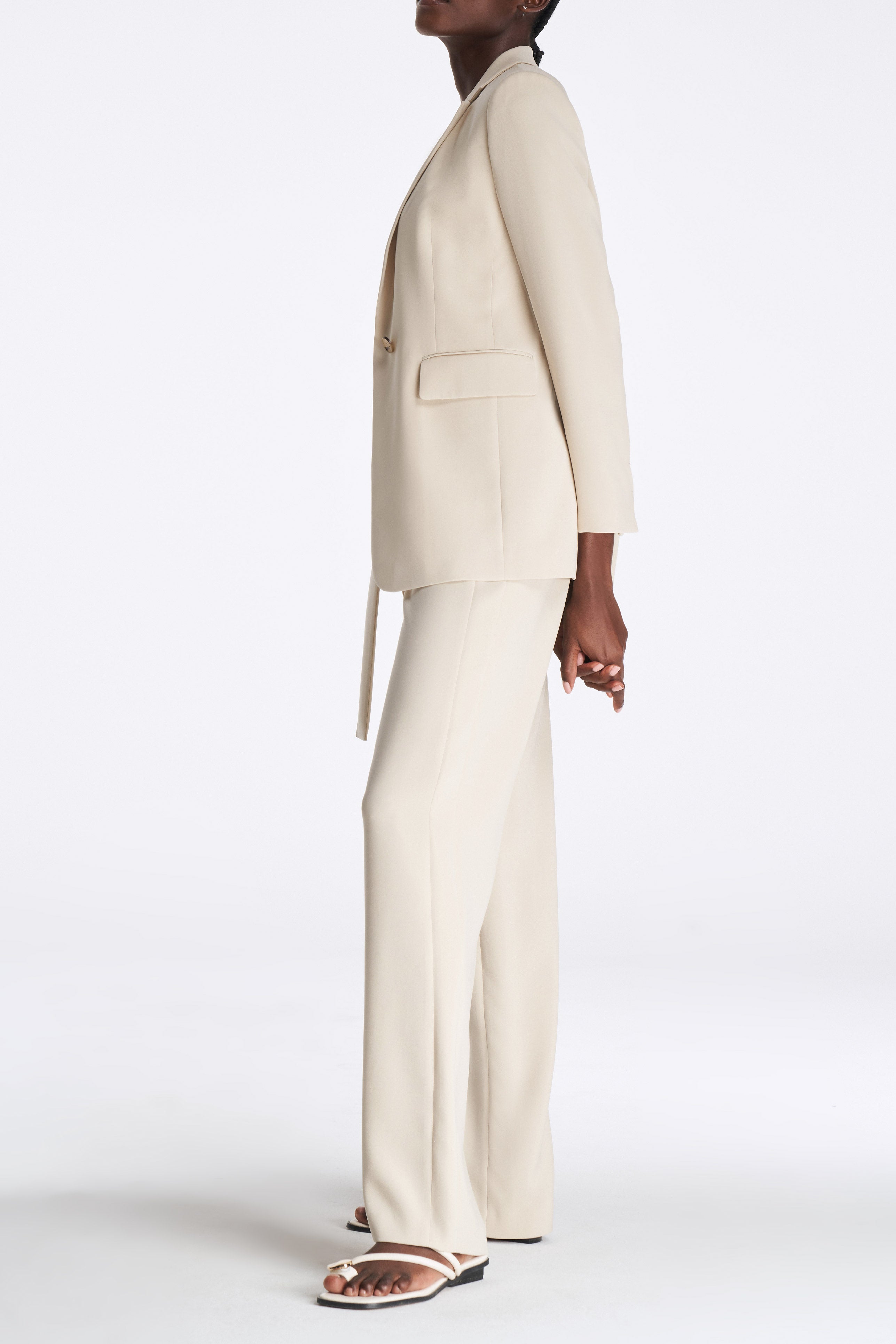 Laurèl White Silk Straight-Leg Pants