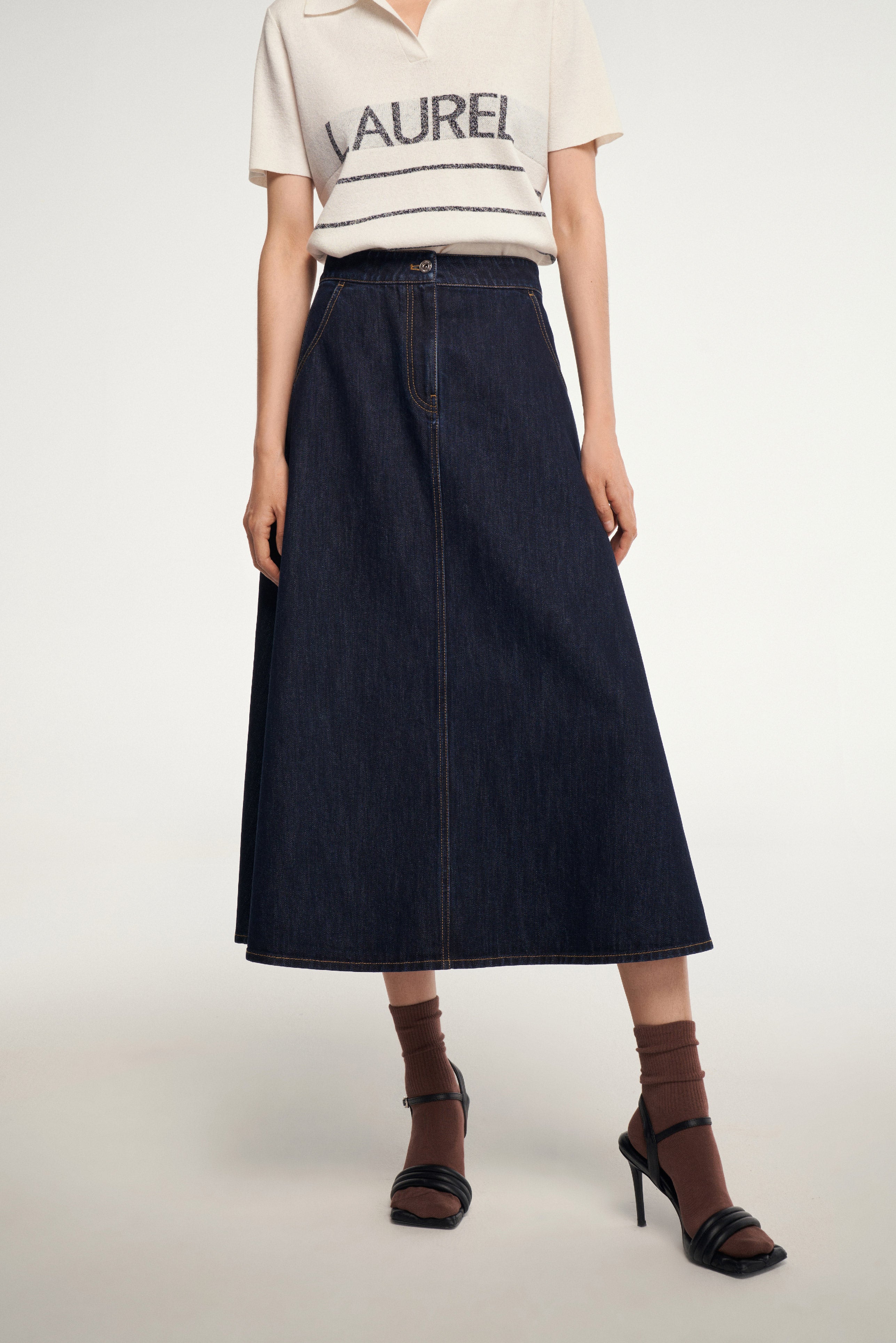 Laurèl Eco-Friendly Triacetate Denim A-line Midi Skirt